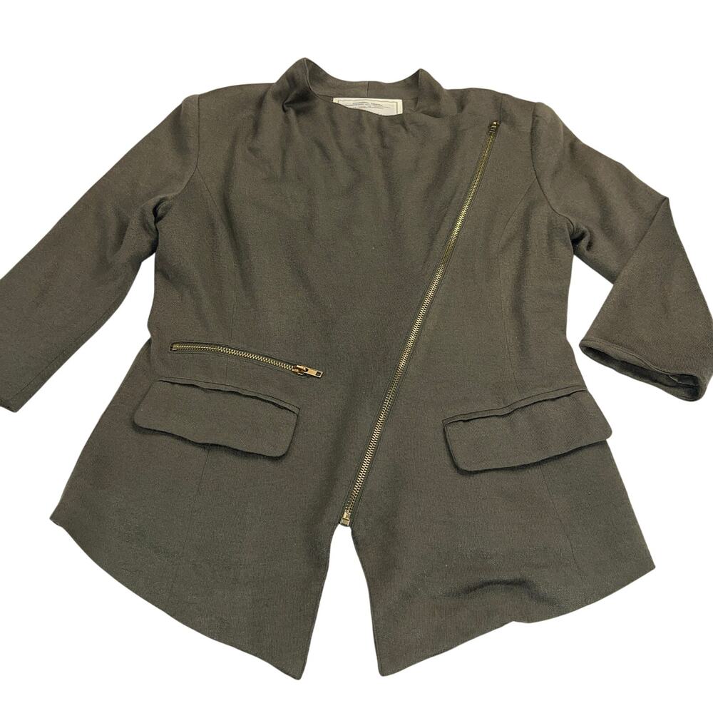 Anthropologie Cartonnier Take the Wheel Green Asymmetrical Zipper Jacket Size M